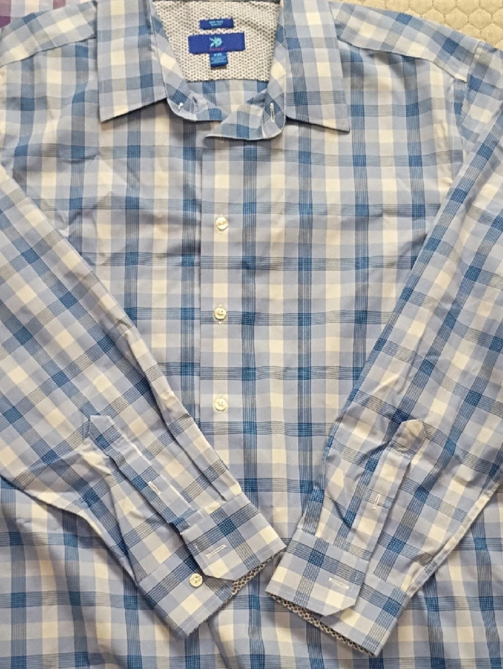 Egara XXL Slim Fit Button-Up Shirt in Blue and White Microprint LOT OF 2 SHIRTS - Picture 8 of 10